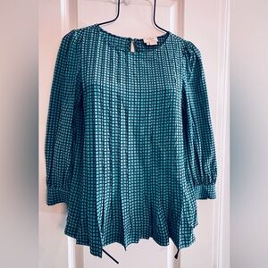 Kate Spade Women’s Teal Grid-Print 3/4 Sleeve Blouse, size 00